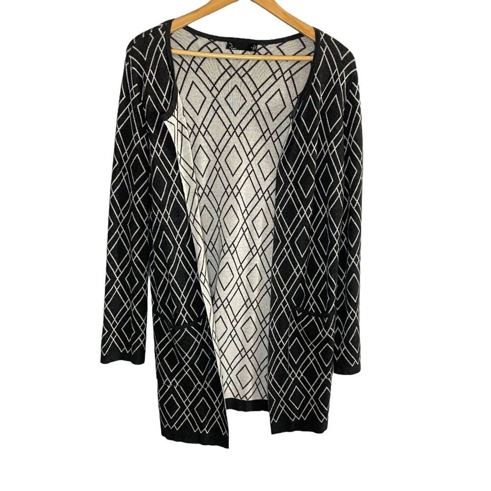 Noir Cashmere Blend Diamond Knit Long Sleeve Structured Duster Sweater